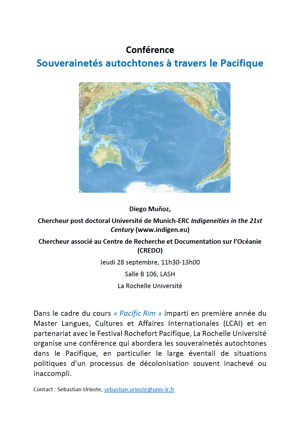 Conference Souverainetes autochtines Pacifique La Rochelle Munoz