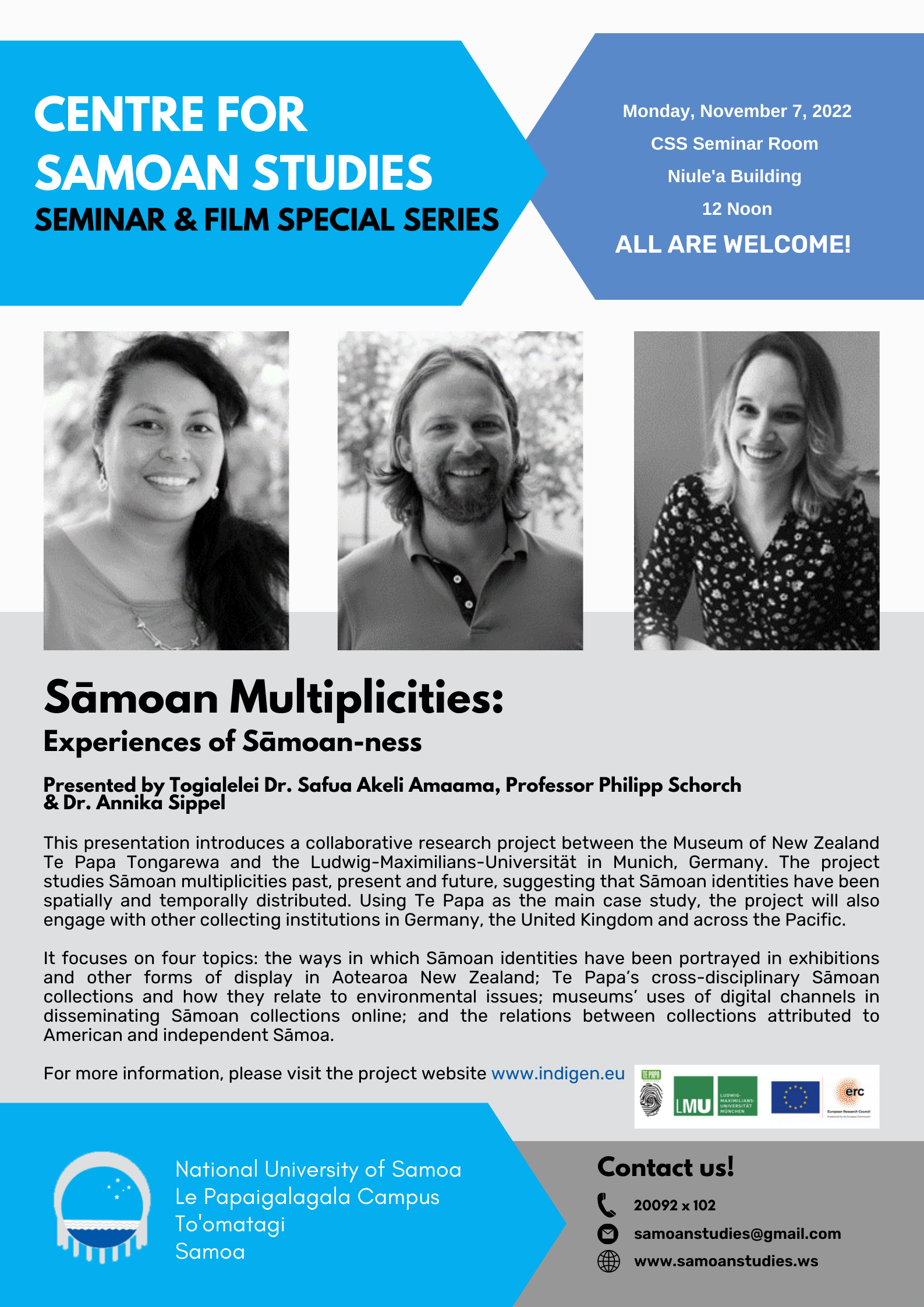 Announcement flyer by the Centre for Samoan Studies